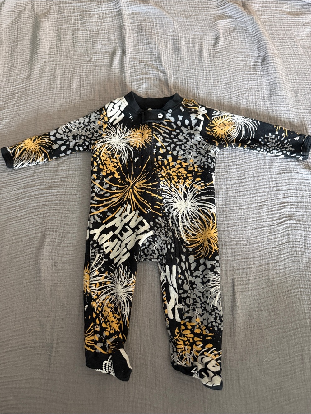 Black & Gold Firework Print Baby One-Piece